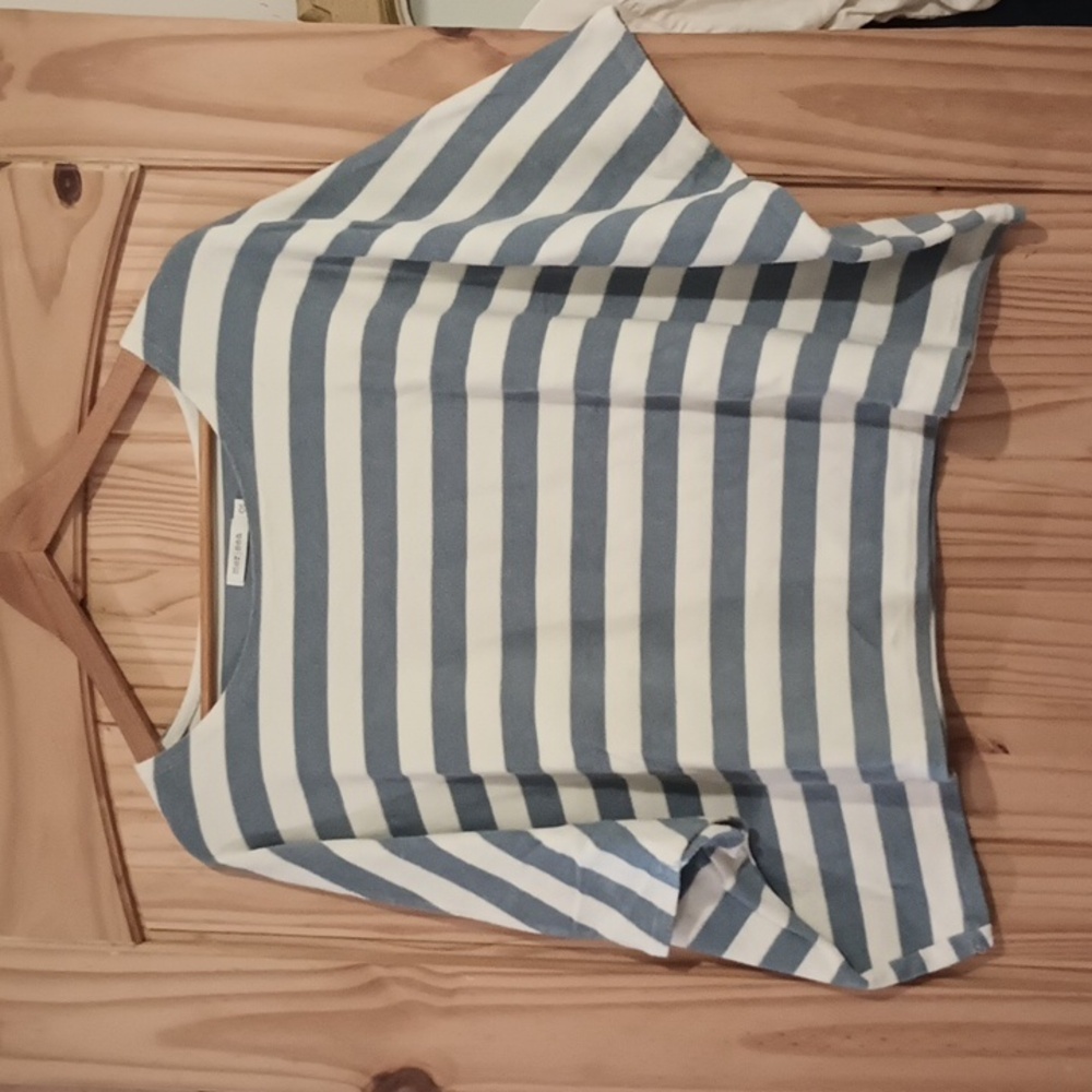 Mersea Captiva Terry Cloth Breton Striped Blue and White Pullover Poncho Blouse